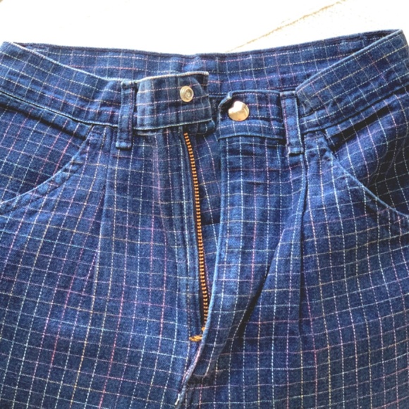 Vintage 1980s highrise pastel grid stitched blue jeans - Picture 10 of 13